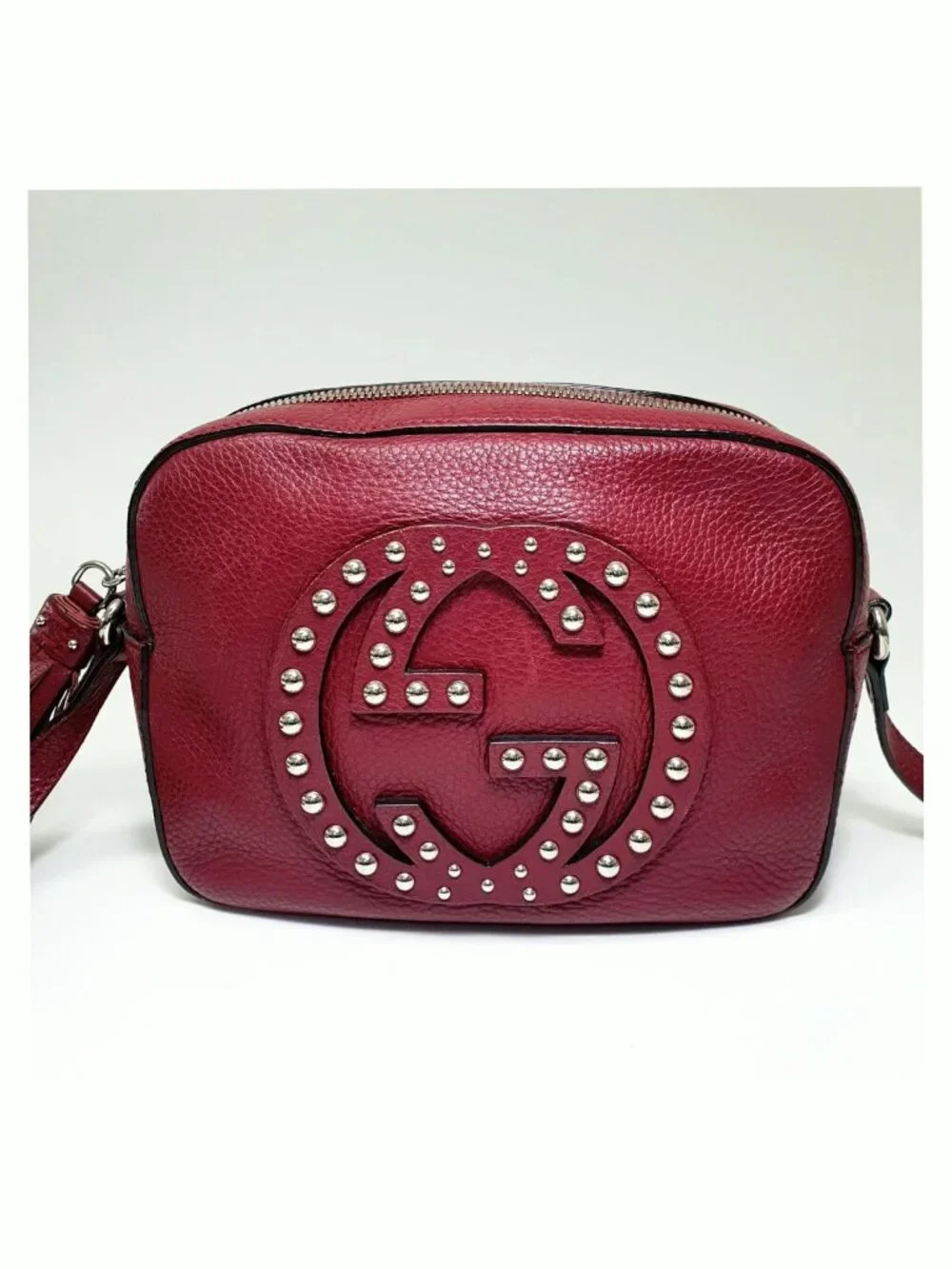 Authentic Gucci Soho Studded Red Leather Disco Crossbody Bag GG Logo - Picture 2 of 12